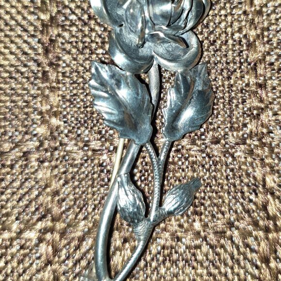 BEAUTIFUL VINTAGE 3-DIMENSIONAL ROSE FLOWER 835 STERLING SILVER BROOCH PIN - Picture 6 of 10